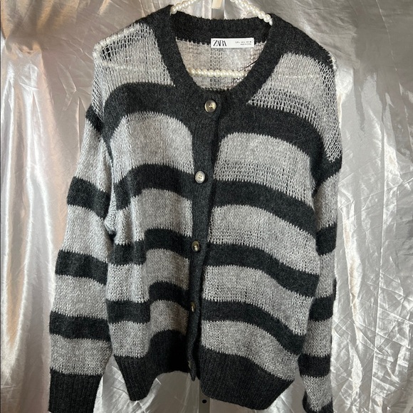 Zara Women's Striped Black and Gray Cardigan - Picture 1 of 3